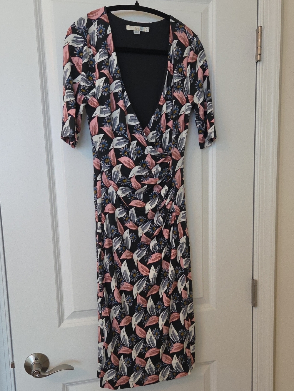 Boden Navy Pink Floral Wrap-Style Midi Dress